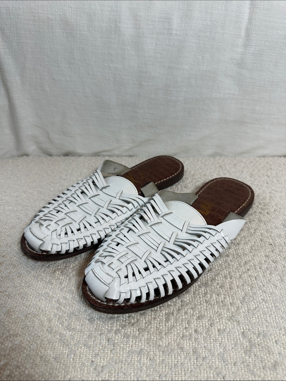 Sam Edelman White Woven Leather Slide Flats